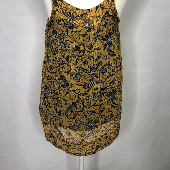 Isabel Marant Etoile yellow / blue silk abstract floral print hi-low tank top - Picture 8 of 10